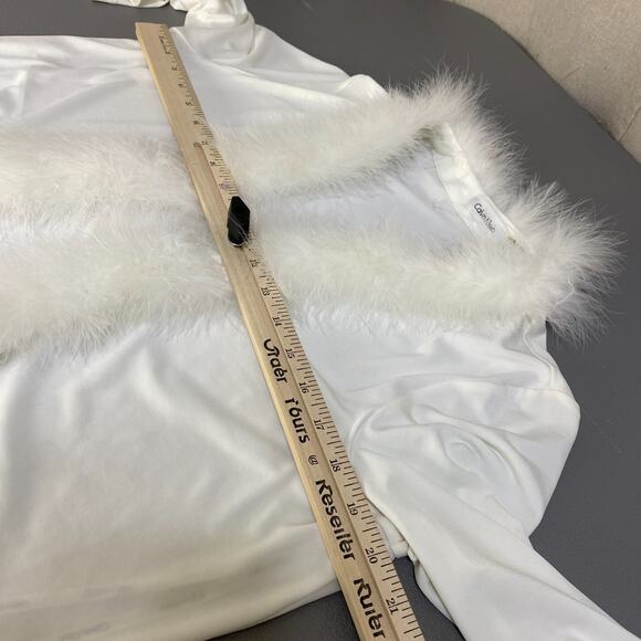 Calvin Klein Womens Genuine Feather Trim Cardigan Size L Angelcore Fairy Y2K - Picture 6 of 8